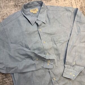 J Crew Shirt Mens Large Blue Irish Linen Button Up Relaxed Preppy Beach VTG Y2K